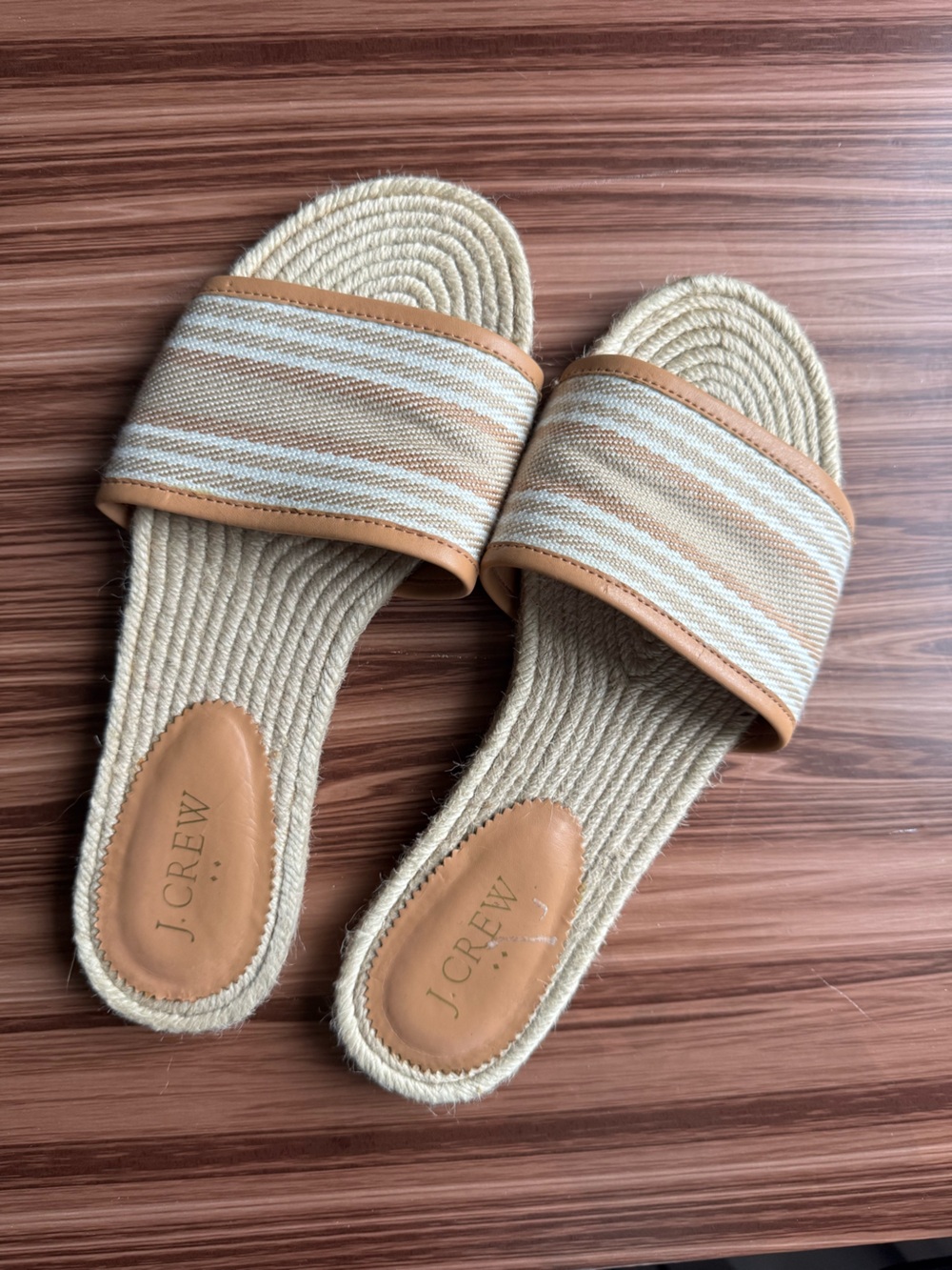 J. Crew Tan and Cream Striped Slide Mules